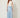 255574 Blue Silk Casual Pants — front view on model, tie belt knotted at front waist