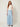 255574 Blue Silk Casual Pants — front view on model, tie belt knotted at front waist