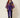 SR391 Purple Pallet Cape — front view on model, open front with solid purple sash tied at the front waist
