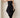 Black taffeta strapless overall - front, wide box pleats, sash tied at front