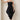 Black taffeta strapless overall - front, wide box pleats, sash tied at front