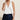 White Mowj 7 Top - front studio view on model