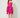235431 Butterfly Low Cut Dress Hot pink - front view on model, strapless satin bodice with pleated butterfly fan skirt