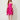 235431 Butterfly Low Cut Dress Hot pink - front view on model, strapless satin bodice with pleated butterfly fan skirt