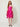 235431 Butterfly Low Cut Dress Hot pink - front view on model, strapless satin bodice with pleated butterfly fan skirt