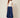 SR371 navy blue V pants front view on model - V waistband with covered button, hip flap panels, wide cropped legs