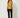 RM1819 RM Yellow Long Top - front view on model, mustard yellow floral brocade sleeveless top with gold cord belt tied in a bow at the front waist