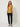 RM1819 RM Yellow Long Top - front view on model, mustard yellow floral brocade sleeveless top with gold cord belt tied in a bow at the front waist