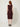 Burgundy textured-stripe sleeveless shift dress, back on model