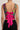 Fuchsia floral cropped top on model, studio