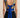 Navy mustard floral cropped top on model, studio