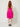 235431 Butterfly Low Cut Dress Hot pink - back view on model, center-back zipper and pleated fan panels