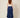SR371 navy blue V pants back view on model - elasticated gathered back waistband, wide cropped legs with draped point hems