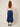 SR371 navy blue V pants back view on model - elasticated gathered back waistband, wide cropped legs with draped point hems