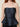Navy Strapless Lace-Back Peplum Top – bodice detail