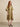 335711 Cute Gold Dress - three-quarter front view on model, gold taffeta kaftan dress with pointed hem