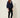 2021950 Squared Pleated Blouse Navy Blue — three-quarter view on model