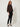 202196 Squared Pleated Blouse Brown — three-quarter view on model