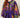 SR391 Purple Pallet Cape — detail on model, abstract print, open front and crinkled sash knot