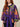 SR391 Purple Pallet Cape — detail on model, abstract print, open front and crinkled sash knot