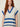SR397 BLUE AND CREAM B-P SET - detail view of the top V-neckline and blue stripes