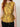 RM1819 RM Yellow Long Top - detail view of the floral brocade weave and the gold cord belt bow at the waist