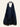 601570 BLACK FRINGE TOP - real product photo, front view on hanger, draped cowl front with two-button tab and fringe hem
