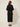 Black shimmer-collar cord-belt midi dress - back
