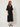 Black shimmer-collar cord-belt midi dress - three-quarter view