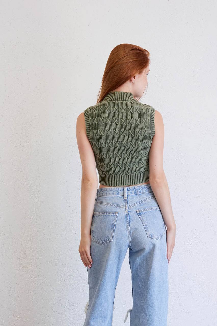 FADED EFFECT KNIT TOP - GREEN