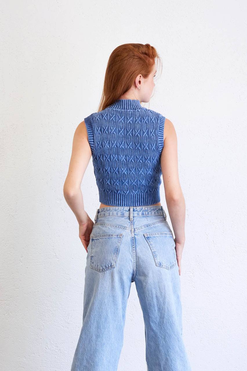 FADED EFFECT KNIT TOP - BLUE