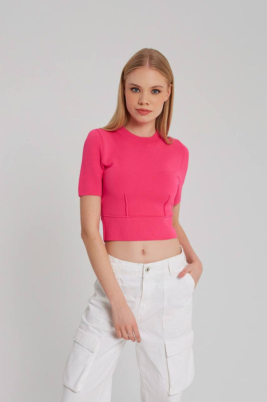 Short Sleeve Knitwear Top - Pink
