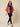 SR345 coral-orange batik kimono jacket - walking side view on model