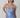 Metallic Blue Crossed Strap Draped Evening Dress