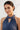 RM2000 pleated halter dress, slate blue - neckline detail