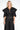 Black-GL Vest and Pants Set — close-up of the gold crystal V neckline and crinkled fabric on model