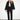 Elsa Rish Patineh Black Coat — front view on model showing the crinkled jacquard texture and open front