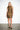 Panta Brown Leopard Print Dress — front view on model showing the cowl collar and leopard brocade