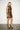 Panta Brown Leopard Print Dress — three-quarter view on model showing the shift silhouette