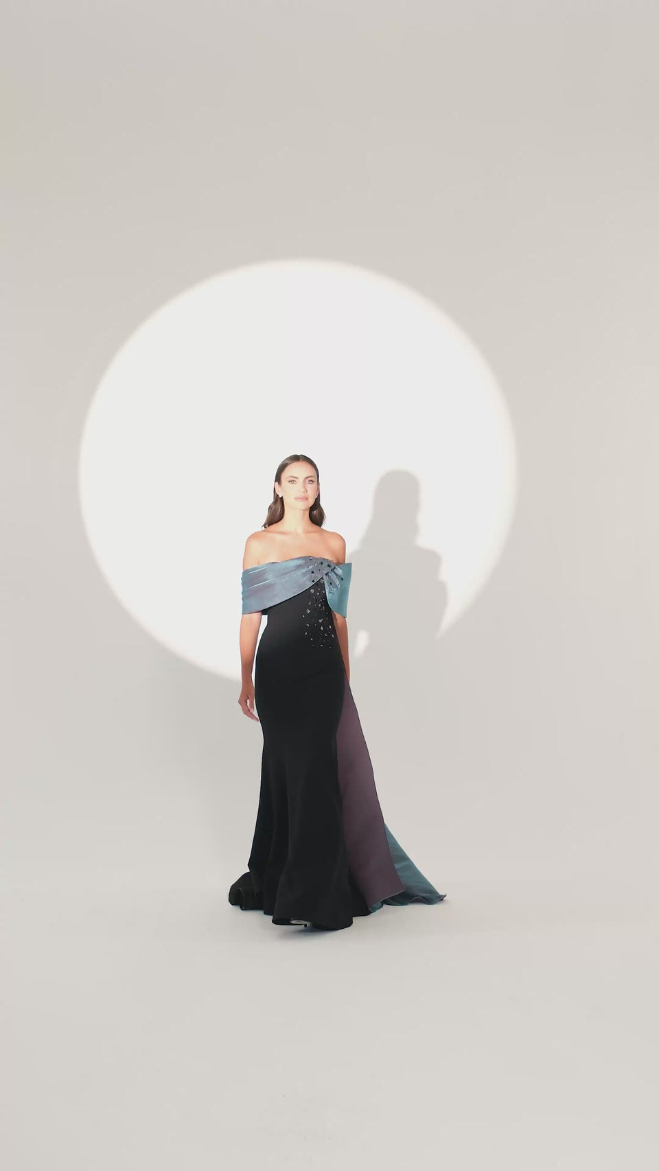 Black Embellished Drape Satin Detail Dress in Black / Indigo — video